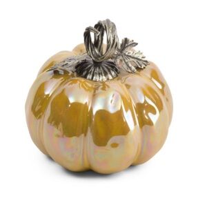 MARTHA STEWART Ceramic Pumpkin With Metal Stem -9 inch- Iridescent Yellow